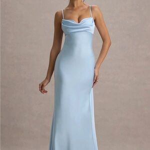 POWDER BLUE SATIN DRAPED SWEETHEART MAXI DRESS